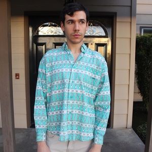 Vintage Button Up Dress Shirt in Turquoise